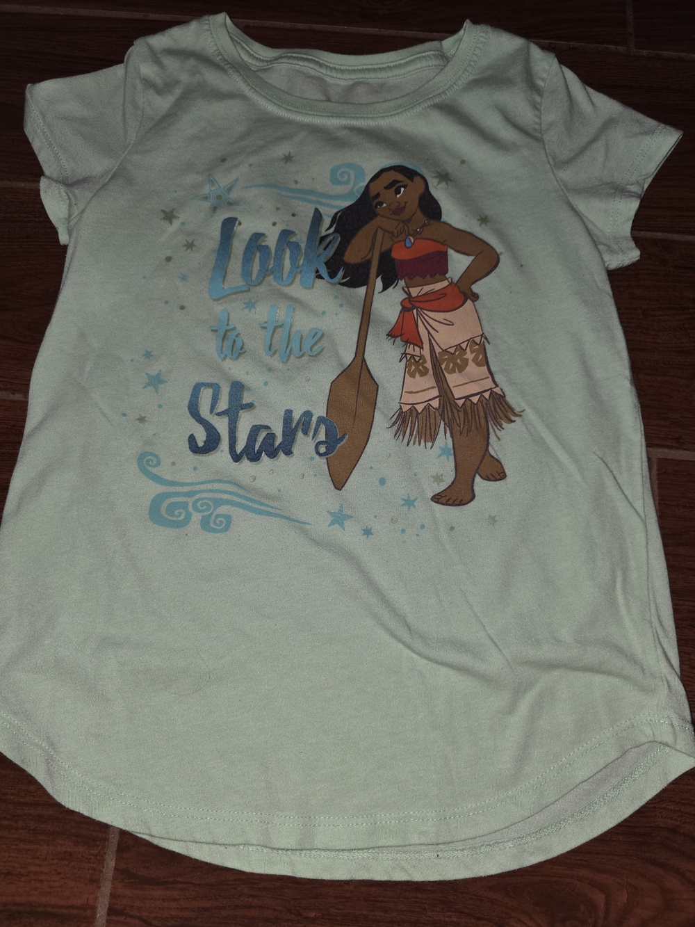 Disney Mint Moana Logo Tee with Multicolor Print
